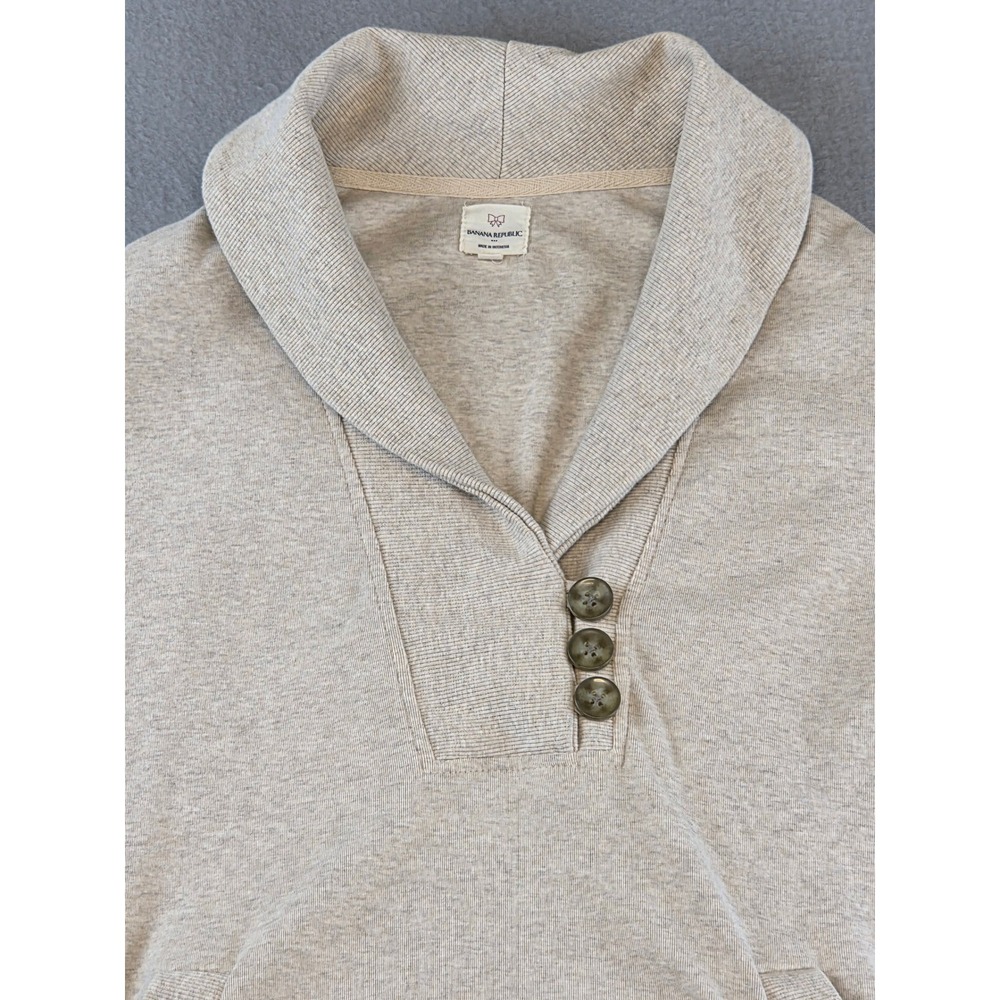 Banana Republic Oatmeal Shawl Collar Button Pullover Sweatshirt Sweater Womens L - Picture 2 of 8